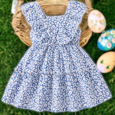 Girls 4 5 Sundress Blue Daisies Summer Vacation TRAVELERS COLLECTION $12.00
