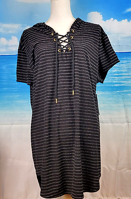 #ad NWT Time amp; Tru BLACK HOODIE Beach Cover Up STRETCH Tunic Dress Swim suit Size 3x $21.00
