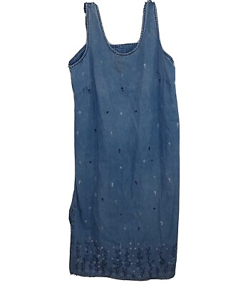 Venezia Jeans Womens Dress Blue Size 18 20 Floral Embroidered Medium Wash Denim $26.95