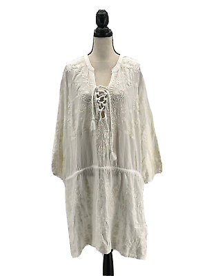 Soft Surroundings Womens Cover Up Tunic Ivory Plus Size 3X Boho Embroidered $26.99