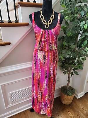 #ad Ny Collection Women#x27;s Pink Polyester Round Neck Sleeveless Long Maxi Dress XL $30.00