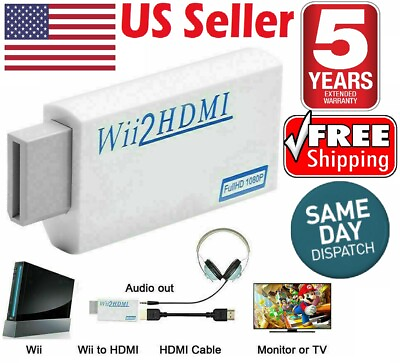 White Portable Wii to HDMI Wii 2 HDMI Full HD Converter Audio Output Adapter TV $4.35
