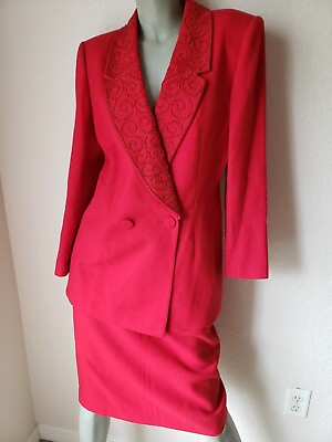 #ad #ad Emily Vintage Red two piece Suit set blazzer beaded sequins skirt work outfit $54.95