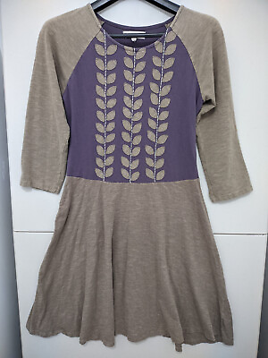 #ad Synergy Organic Dress Womens M Olive Purple Cotton Mini Flare Contrast Stretch $25.00