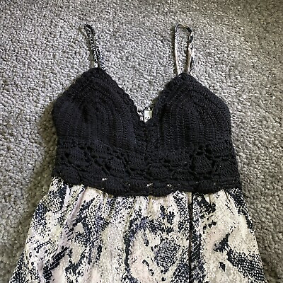 #ad Goa Beachwear By Japna Womens Cover Up Sun Dress Sz M Black Snake Crochet NWT $5.59