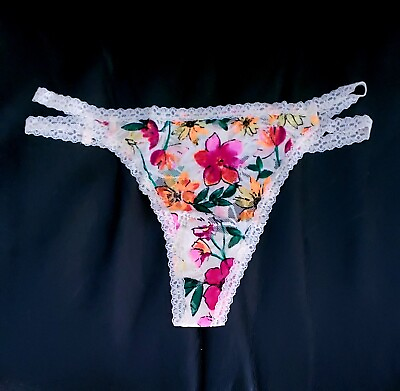 #ad #ad S Victoria#x27;s Secret Floral Lace Mesh Thong VS Pink Bikini Panties Dream Angel S $12.00