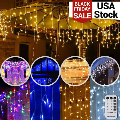 13#x27;FT Curtain Icicle Lights Wedding Party LED Fairy Christmas Indoor Outdoor US $14.24