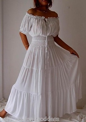 white dress peasant smocked ruffled S M L XL 1X 2X 3X 4X 5X 6X PLUS ONE SIZE $80.75