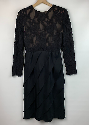 #ad Jarin by Ruben Panis Dress Cocktail Dress Black Lace Bodice Diagonal Skirt Sz 4 $189.95