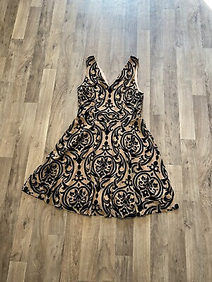 #ad #ad Verte Fit and Flare Crème Black Velvet Cocktail Dress Size Medium $19.00