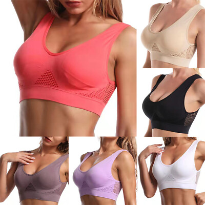 Womens Plus Size Sports Bra Form Bustier Top Breathable Underwear Yoga Gym Bra $6.99