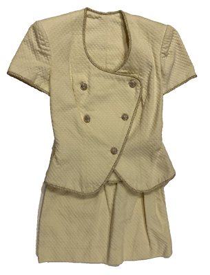 #ad Vintage 90s 2 Piece Mini Skirt Suit Size XXS XS Mini Skirt amp; Jacket Pale Yellow $49.99