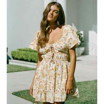 #ad NWT Sabo Skirt Tarika Dress Floral Cut Out Flounce Tiered Mini Sundress Size XS $51.99