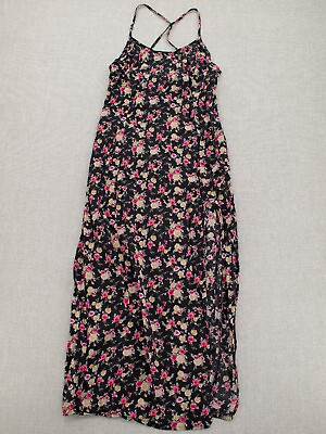 #ad Forever 21 Womens Sundress Maxi Side Slit Sleeveless Straps Floral Multicolor M $20.88