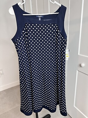 #ad new dark blue cocktail dress with white polka dots. size XL. Chaps C51 $10.00