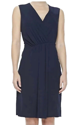 #ad Halston Heritage Navy Blue Faux Wrap Dress NWT $375 Sz 2 Cocktail Asymmetrical $42.95