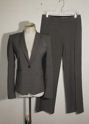 Women#x27;s ANN TAYLOR Gray Wool 2 Pc Pants amp; Jacket Suit Size 0 4 $55.00