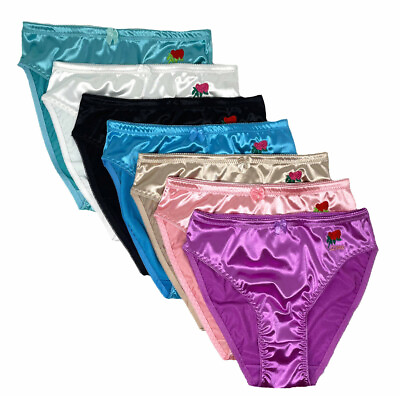 #ad LOT 6 Women Plain Bikini Rose Love SATIN Panty Underwear S M L XL 2X 3X 4X 3123 $34.99