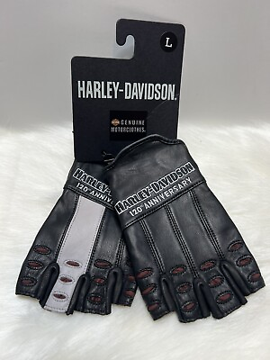 #ad Harley Davidson Mens 120th Anniversary True North Fingerless Leather Gloves L $39.99