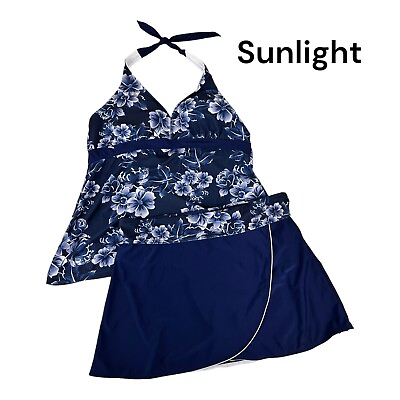 #ad Womens Bikini Sets Summer Navy Floral Swim Skirted 2 Piece Swimwear Halter Top $18.95