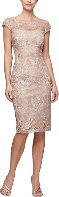 #ad Alex Evenings Women#x27;s Short Knee Length Floral Embroidered Cocktail Sheath Dress $518.30