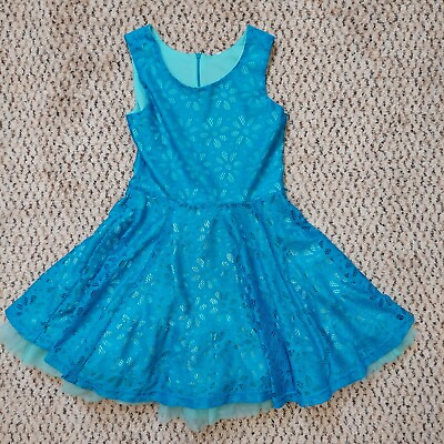 #ad Girls Blue Lace Teal Dress Fit And Flare Size 12 A Line Spring Easter $8.00