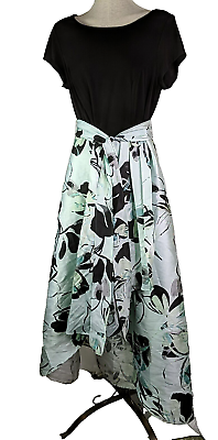 #ad Shelby Nite Maxi Party Dress Green Floral Black Size 14 Large High Lo Wrap Front $21.00