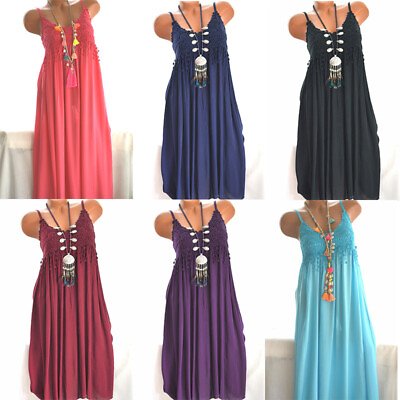 #ad Boho Plus Beach Size Summer Summer SundressMini Dress Women Fashion Cami $18.99