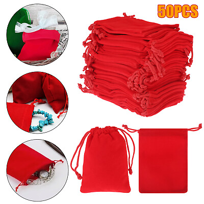 50 Pcs Velvet Drawstring Gift Pouches Earring Jewelry Bag Christmas Party Favors $11.48