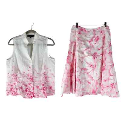 #ad #ad Jones New York Skirt Set Womens Large Pink White Floral Print Sleeveless $29.00