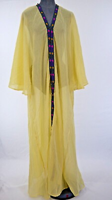 Pitusa Kaftan Dress Maxi Embroidered Yellow Cotton Gauze Beach Holiday BNWT One GBP 62.99