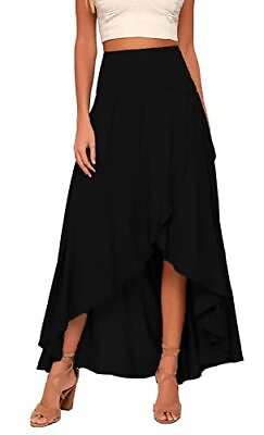 #ad FEOYA Elastic High Low Maxi Skirts for Women High Waisted Asymmetrical Ruffle... $38.65
