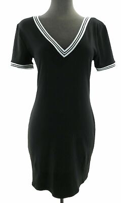 Bozzolo Juniors Black with White Trim Short Sleeve V Neck Dress Casual $20.71
