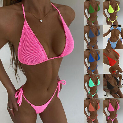 #ad INS Women Swimwear Bathing Suit Beach Bandage Bikini Set Padded Push Up Swimsuit GBP 10.99