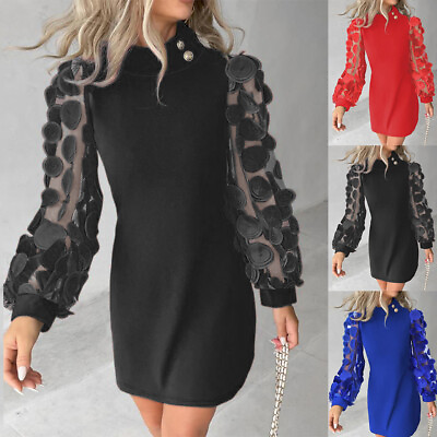 #ad Womens Sexy Long Sleeve Solid Shirt Midi Dress Ladies Evening Party Gowns Clubs $24.49