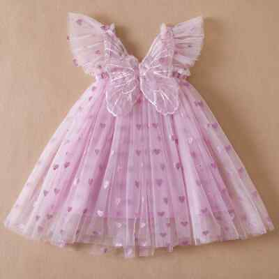 #ad Baby Girl Party Princess Birthday Clothes Back Bow Wing Solid Color Strap Dress $20.33