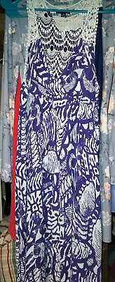 #ad NWOT womens medium dress white purple Raviya maxi crepe dress with crochet back $32.00