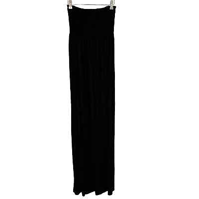 #ad Black Strapless Elastic Bandeau Top Long Maxi Dress Size Large Pre owned $23.00