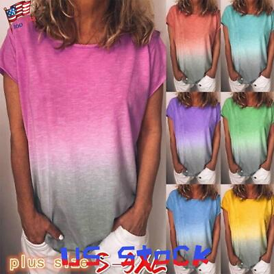 #ad Plus Size Womens Gradient Short Sleeve T Shirt Ladies Summer Loose Tops Blouse $14.34
