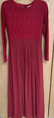 #ad Kabayare Red Long Sleeve Maxi Dress Lace Chiffon Lined Modest Islamic Size M EUC $34.99