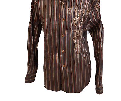 #ad LNWOT Apricottree Mens Brown Striped Embroidered Jeweled Party Shirt Size L $35.99