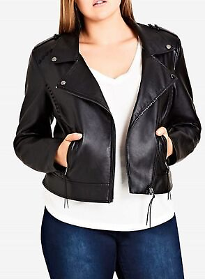 City Chic Women#x27;s Trendy Plus Size Biker Jacket Black Size 18W $46.44