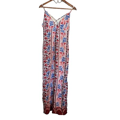 #ad #ad Forever 21 Womens NWT White Pink Cage Neck Floral Bohemian Maxi Dress Medium $20.15