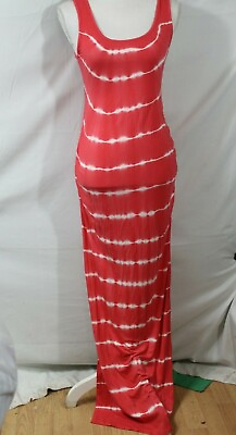 #ad Isabel Maternity XS Coral Striped Tie Dye Knit Maxi Dress Sleeveless B131 $18.99