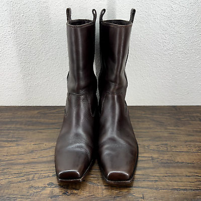 Michael Kors Womens Boots Size 7.5 Brown Leather Slip On Square Toe $39.88