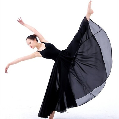 #ad Black Modern Ballet Skirt Women Chiffon Ballet Skirt Long Women Ballroom Skirt AU $114.80