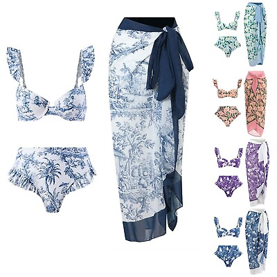 #ad New Swimsuit Digital Printed Mesh Skirt Two Bikini Swimsuit for Teens Girls $25.37