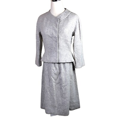 #ad #ad Roos Atkins Vintage Skirt Suit Small Silver Gray Wool Blend 2 Piece Forstmann $46.02