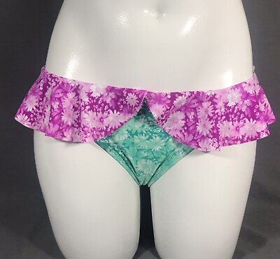 #ad BP Bikini Bottoms Pink Aqua Daisy Floral Flap Size XS NWT $13.99