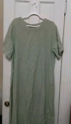 #ad Kiko 1X 100% Linen Maxi Dress Short Sleeve Lagenlook Shift Sheath Green Beach E6 $40.00
